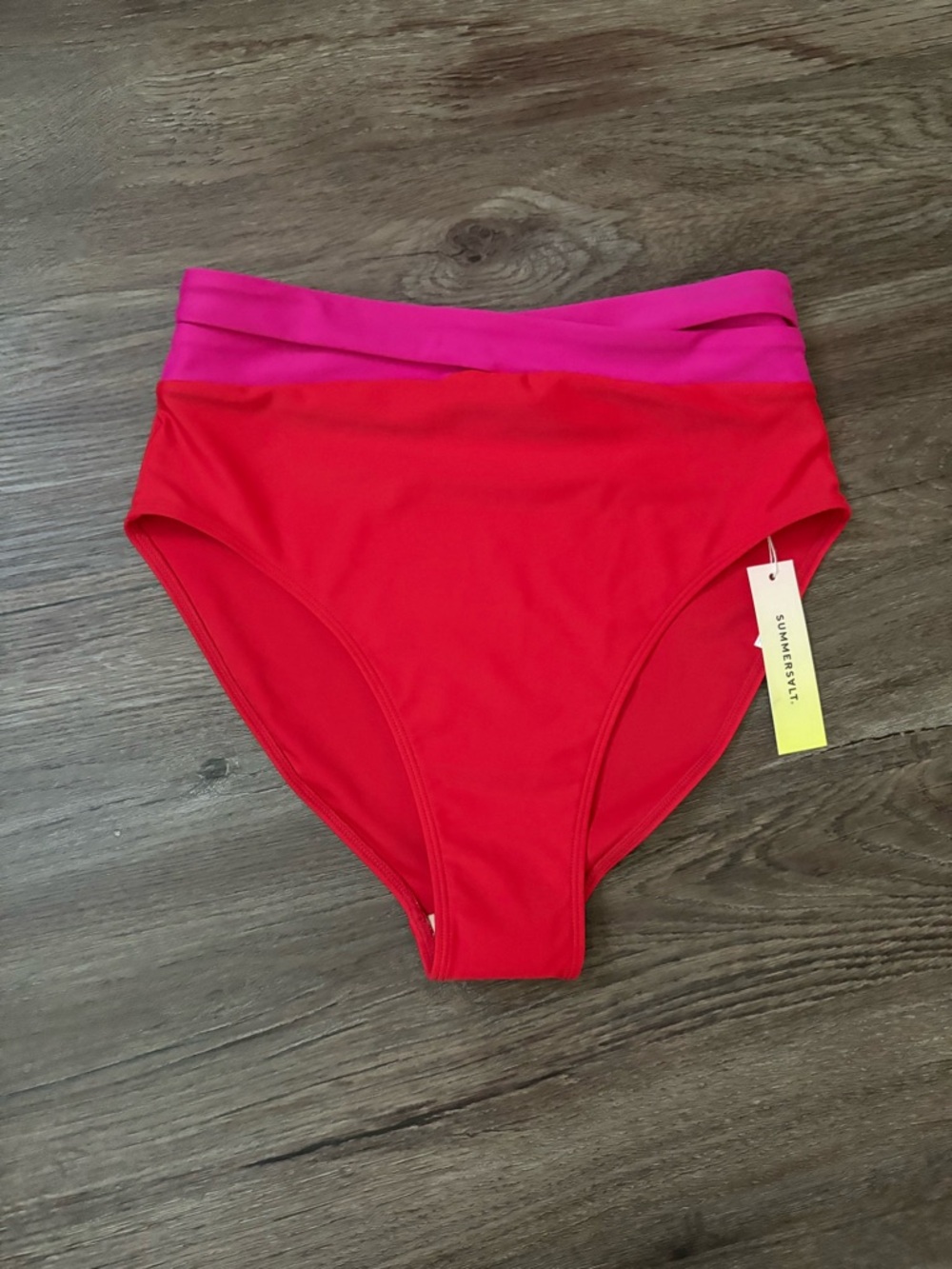 summersalt High-Waist Bikini Bottom in Red with Pink Waistband Size 4